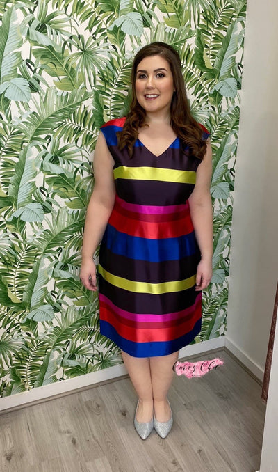 Multi Colour Blocked Striped Plus Size Midi Dress - Curvy Chic Boutique