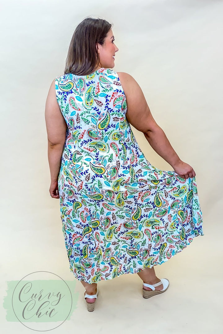 Multi Coloured Paisley Plus Size Crinkle Maxi Dress - Curvy Chic Boutique