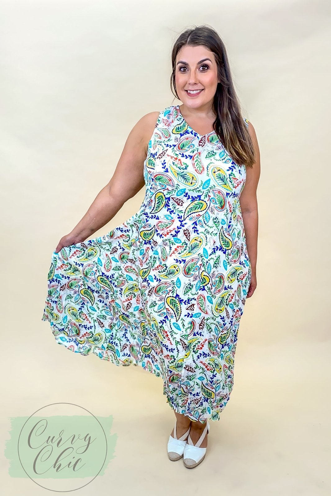 Multi Coloured Paisley Plus Size Crinkle Maxi Dress - Curvy Chic Boutique