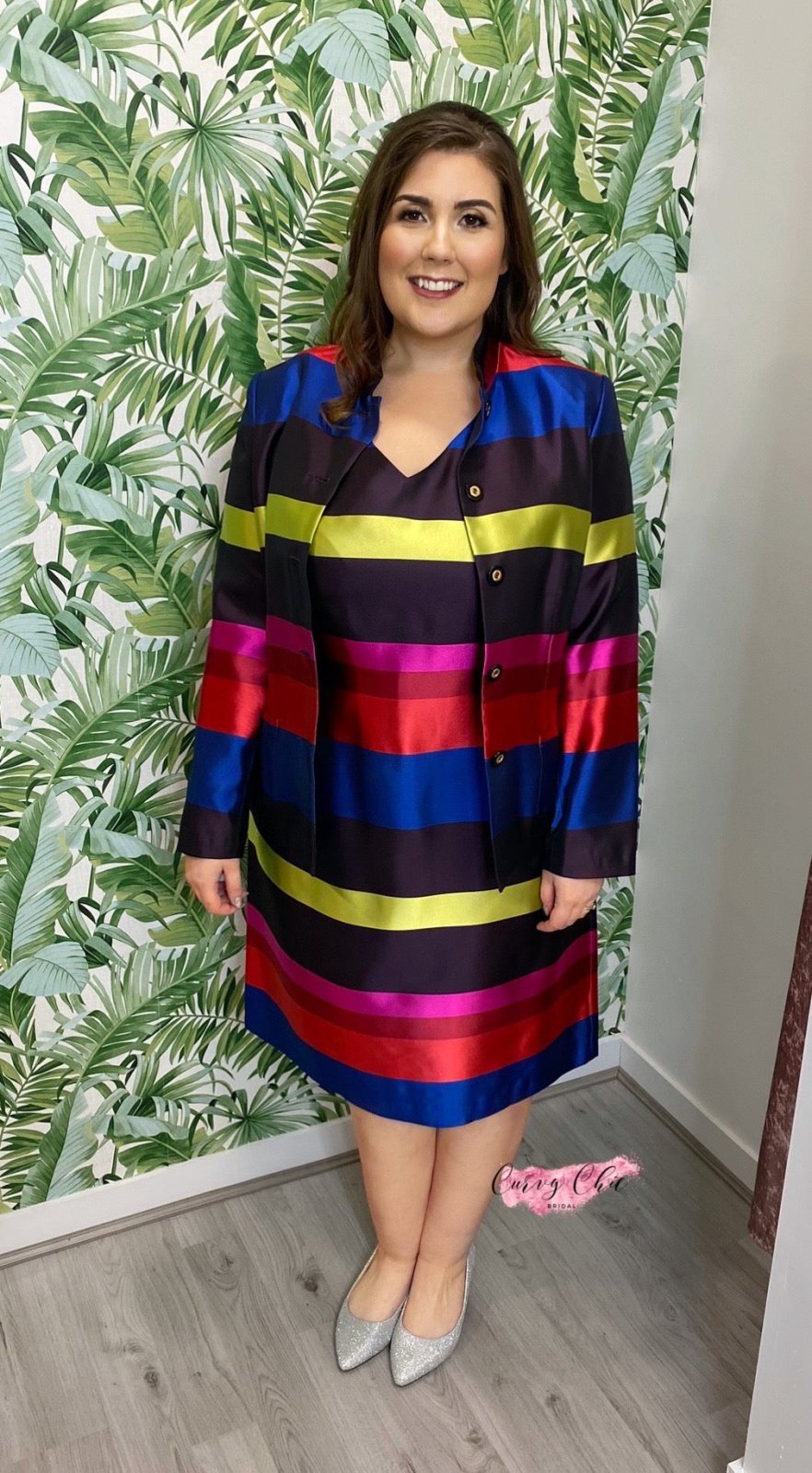 Multicoloured Block Striped Plus Size Jacket - Curvy Chic Boutique