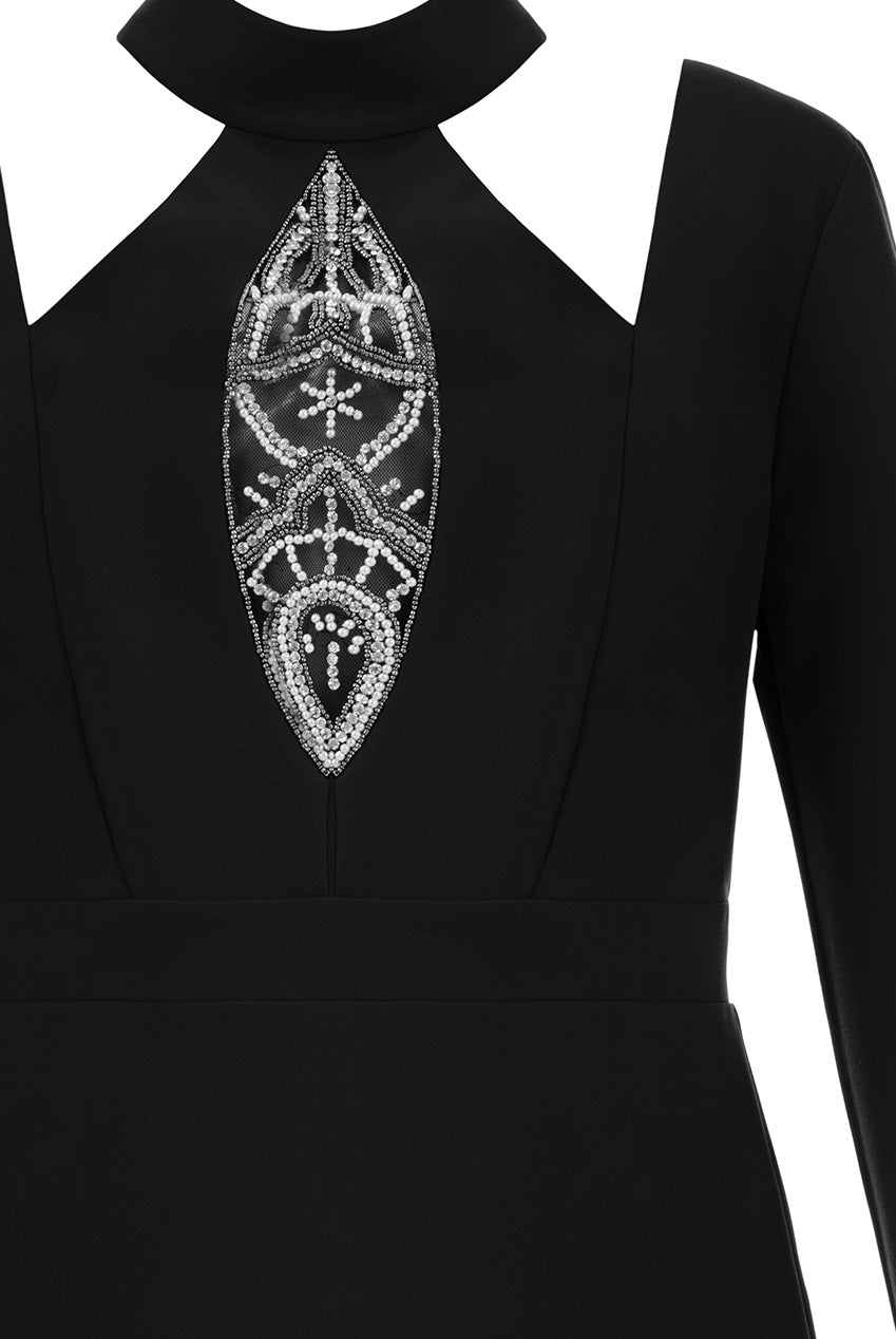 Plus Size Embellished Cut Out Black Midi Dress - Curvy Chic Boutique