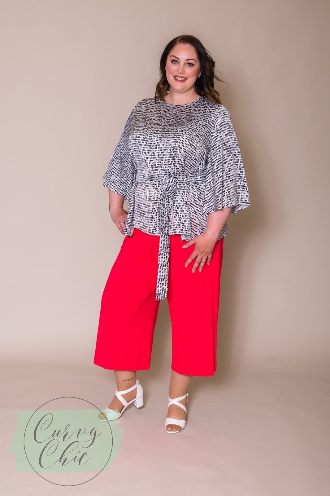 Plus Size Red Wide Leg Cropped Trousers - Curvy Chic Boutique