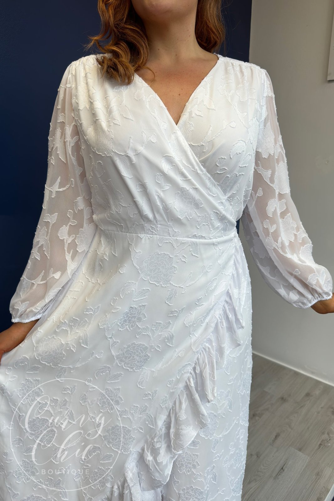 Plus Size White Burnout Hi-Low Wrap Dress - Curvy Chic Boutique