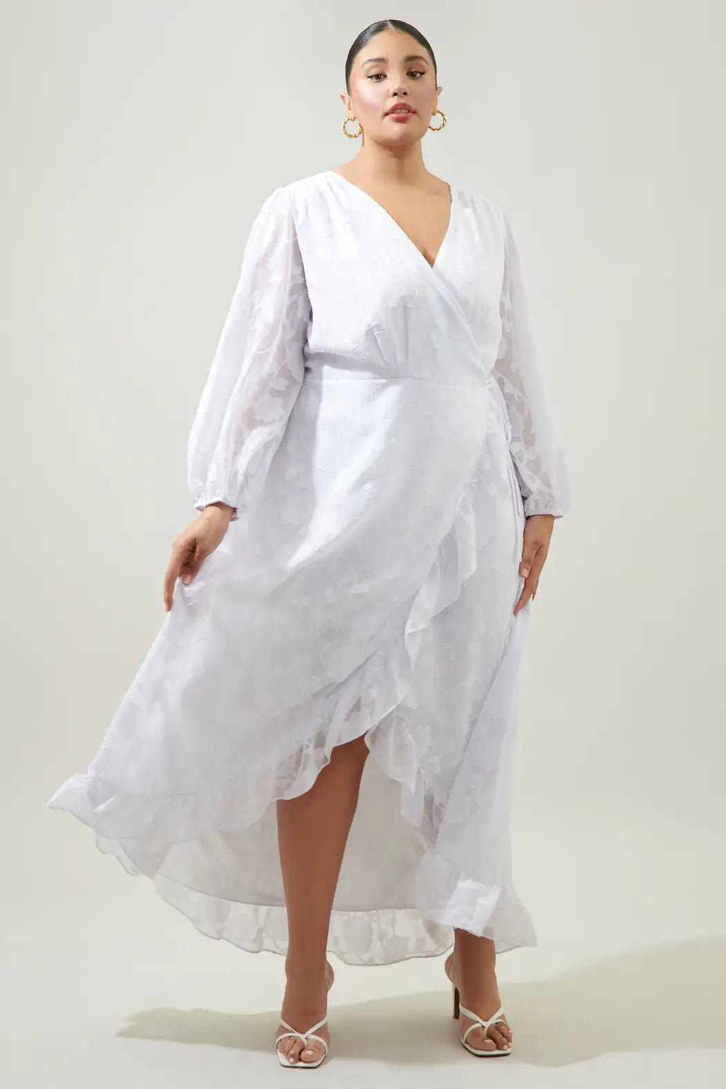 Plus Size White Burnout Hi Low Wrap Dress