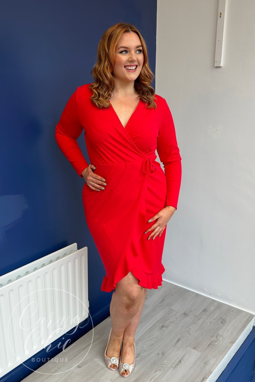 Plus Size Wrap Long Sleeved Midi Dress | Black or Red - Curvy Chic Boutique