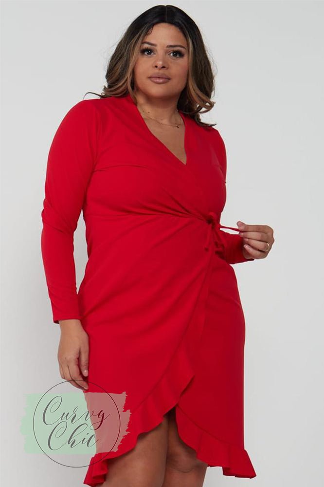 Plus size red midi 2024 dress