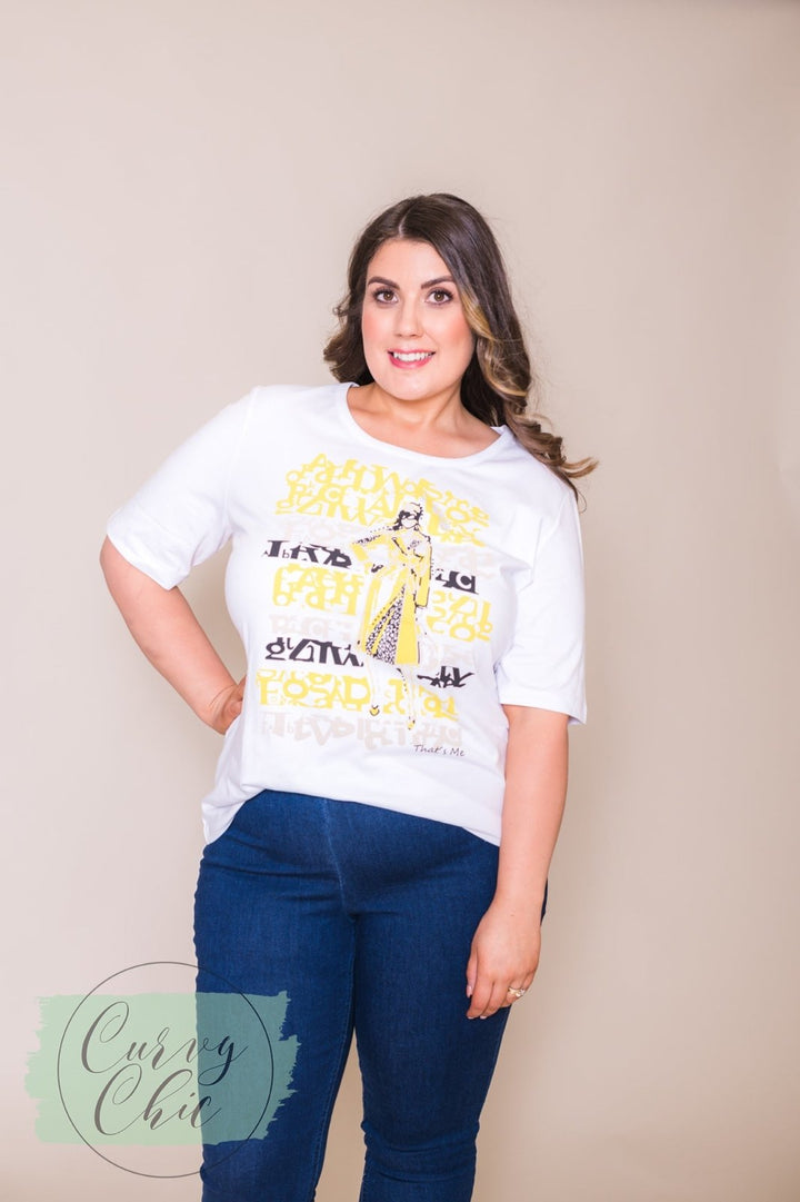 Plus Size Yellow and White Graphic T-Shirt - Curvy Chic Boutique
