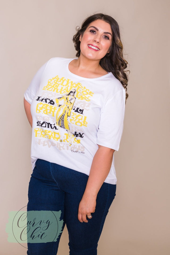 Plus Size Yellow and White Graphic T-Shirt - Curvy Chic Boutique