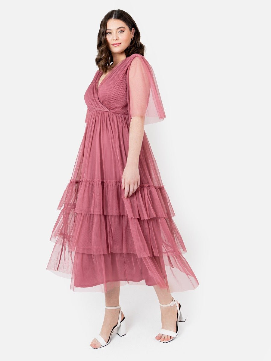 Recycled Curve Desert Rose Faux Wrap Pleated Midaxi Dress | Anaya With Love - Curvy Chic Boutique