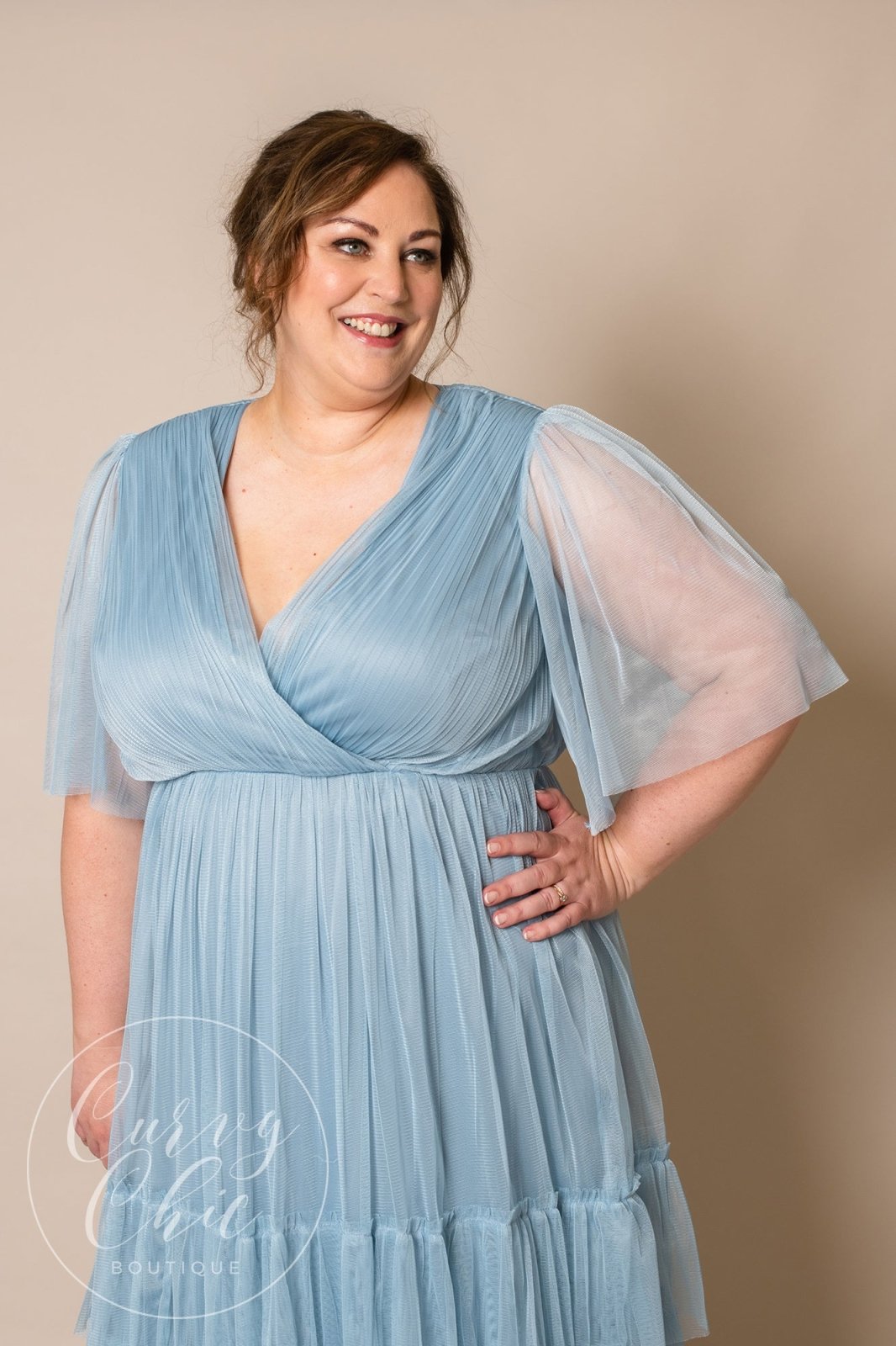 Recycled Curve Light Blue Faux Wrap Pleated Midaxi Dress | Anaya With Love - Curvy Chic Boutique
