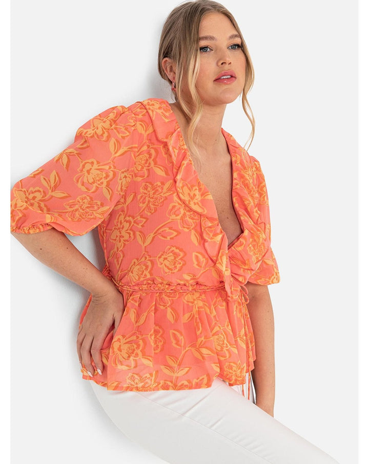 Recycled Floral Print Blouse With Ruffle Detail | Anaya With Love - Curvy Chic Boutique