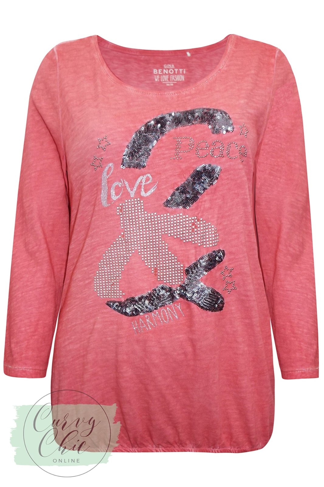 Red Love & Peace Plus Size Sequin Long Sleeve Top - Curvy Chic Boutique