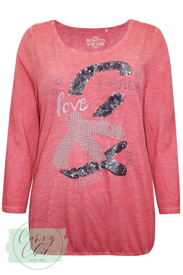 Red Love & Peace Plus Size Sequin Long Sleeve Top - Curvy Chic Boutique