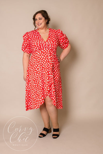 Red Print Midi Dress with Sleeves - Curvy Chic Boutique