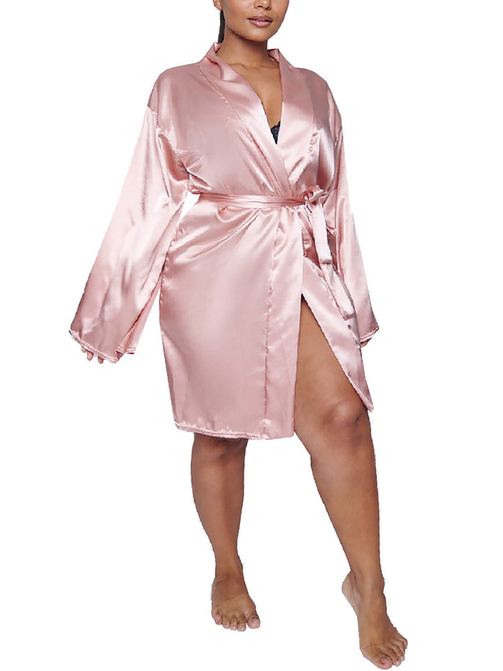 Rose Gold Pink Satin Belted Robe - Curvy Chic Boutique