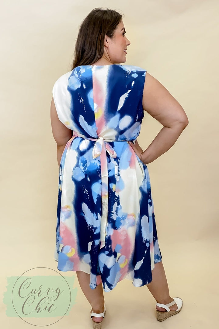 Sleeveless Floral Print Plus Size Belted Dress - Curvy Chic Boutique
