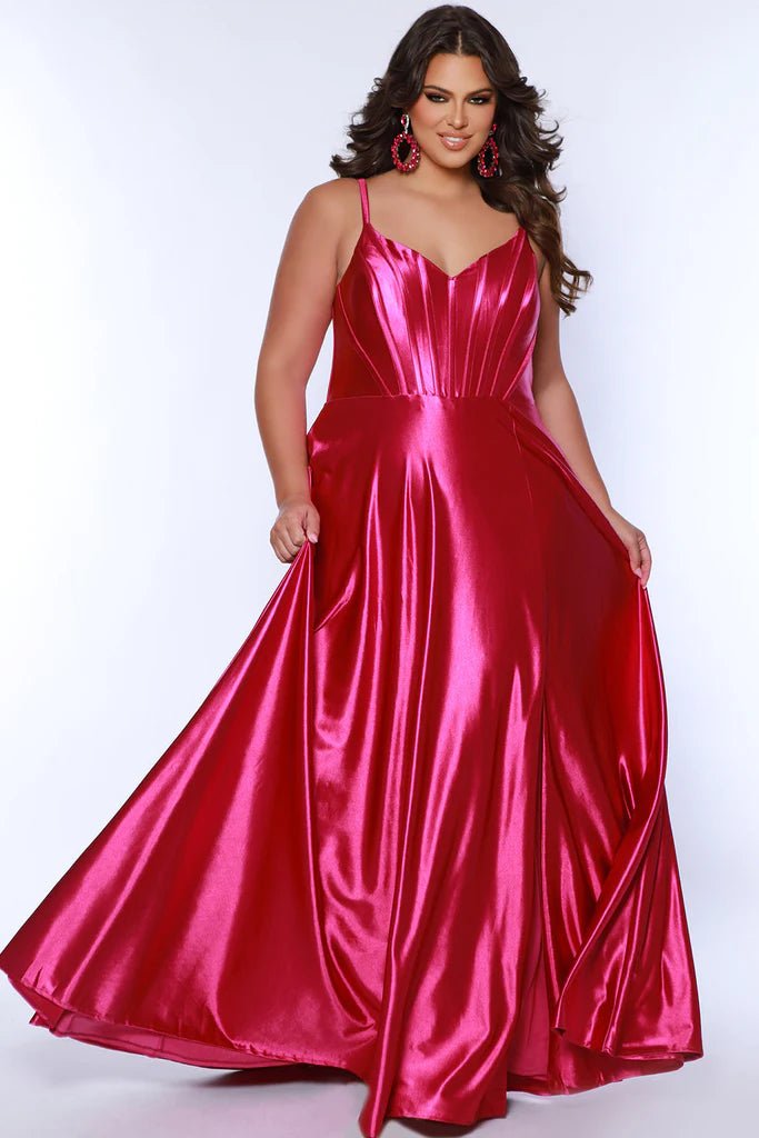Strappy Bright Satin Plus Size Formal Dress in Royal Blue, Magenta & Green - Curvy Chic Boutique