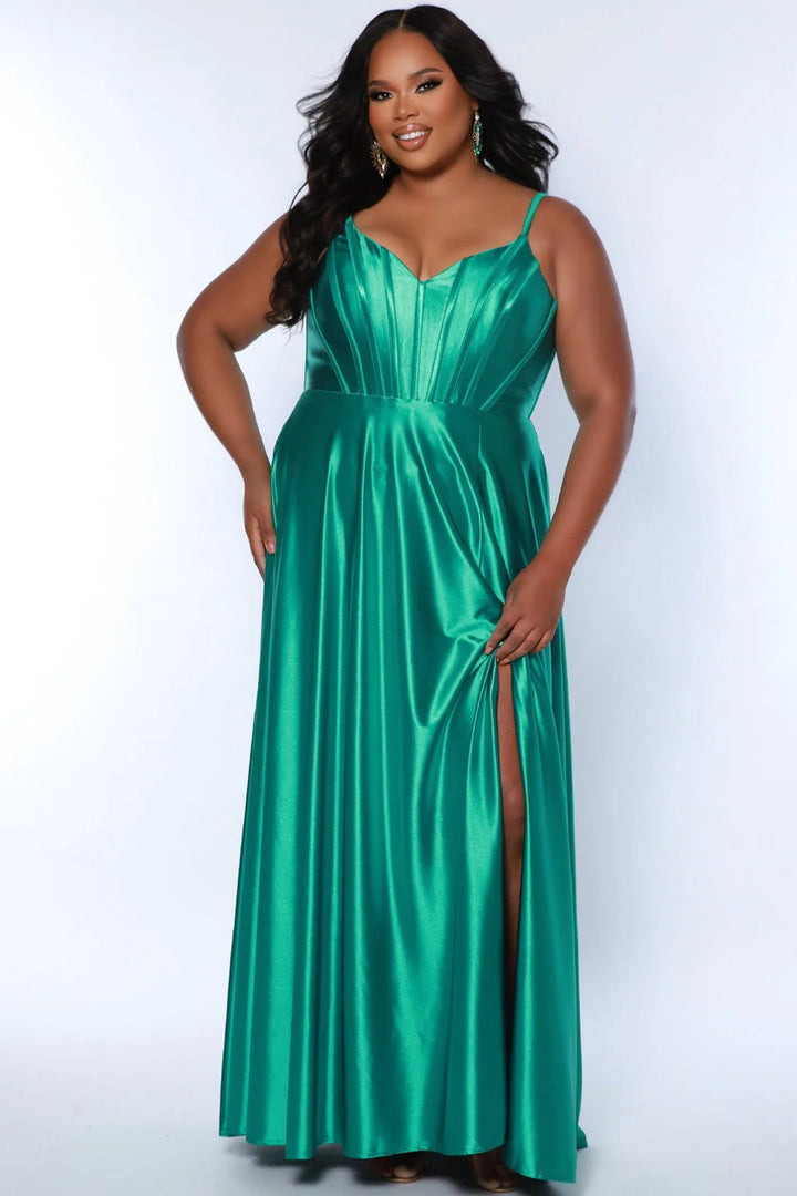Strappy Bright Satin Plus Size Formal Dress in Royal Blue, Magenta & Green - Curvy Chic Boutique