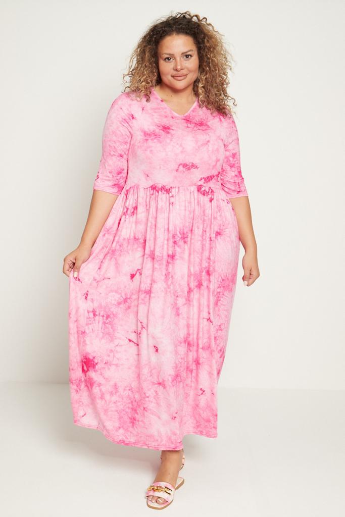 Tie Dye Stretchy Maxi Dress with pockets and sleeves - Curvy Chic Boutique