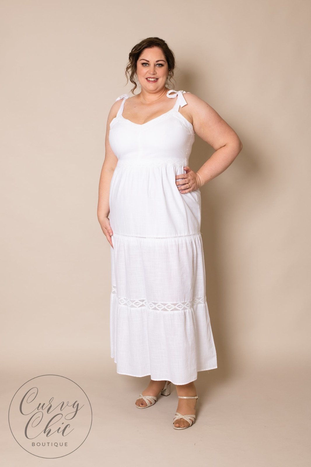 White Cotton Plus Size Dress - Curvy Chic Boutique