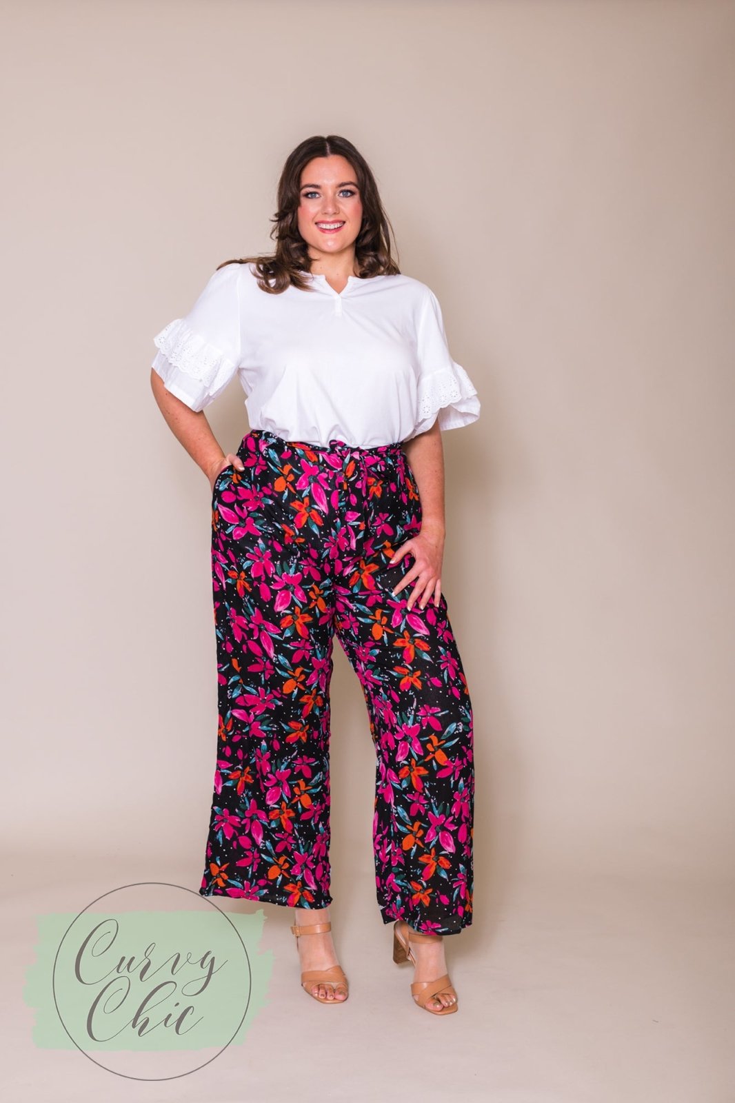 White Frill Sleeve T-Shirt - Sustainable Collection - Curvy Chic Boutique