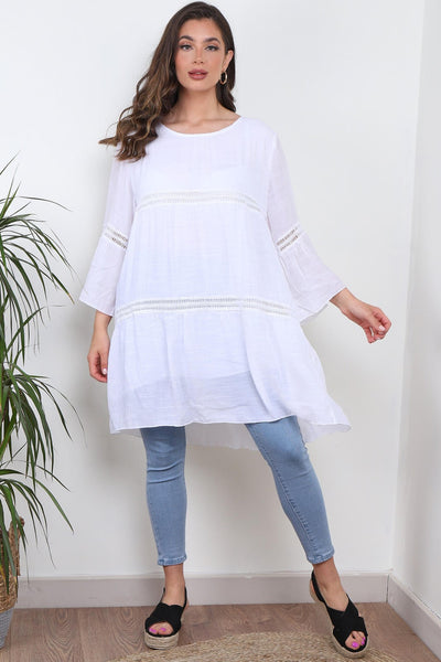 White Lace Plus Size Tunic Top With Bell Sleeves - Curvy Chic Boutique