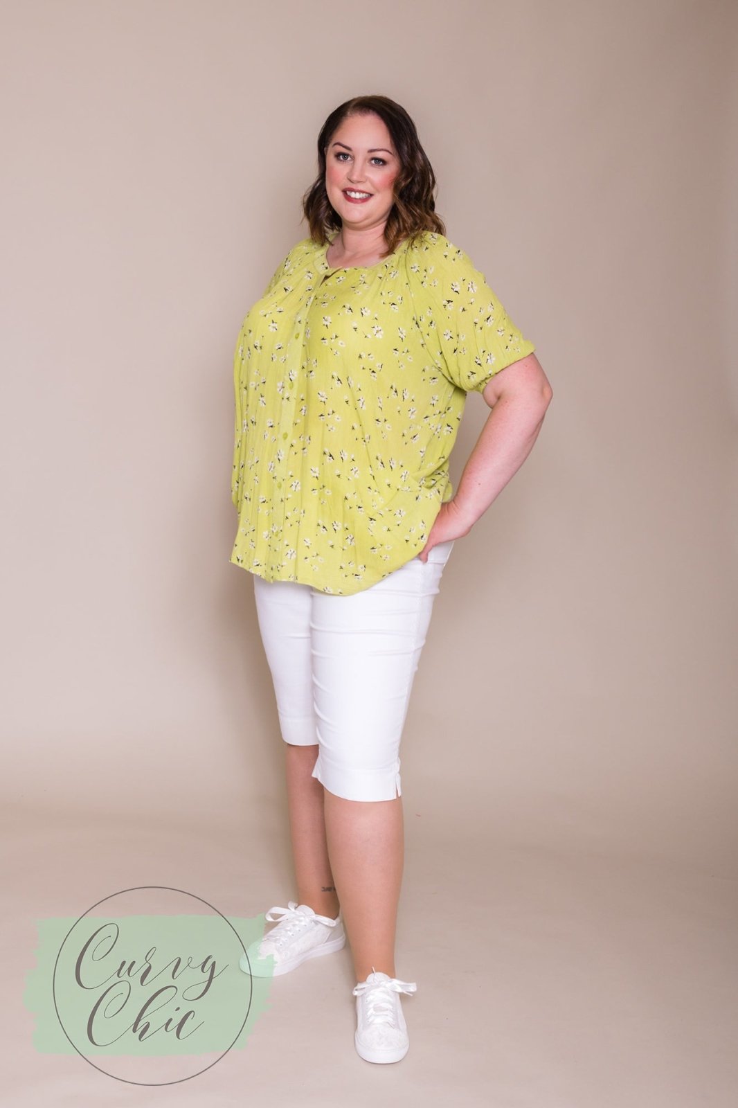 White Plus Size Stretch Long Shorts - Curvy Chic Boutique