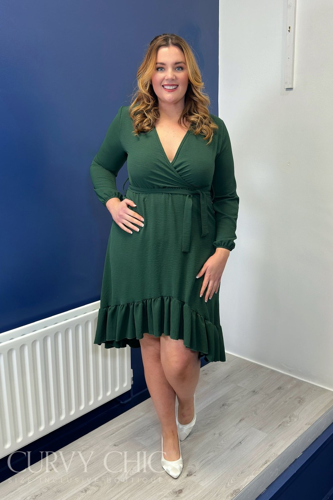 Wrap Plus Size Dress with Ruffle Detail in Black, Pink or Forest Green - Curvy Chic Boutique
